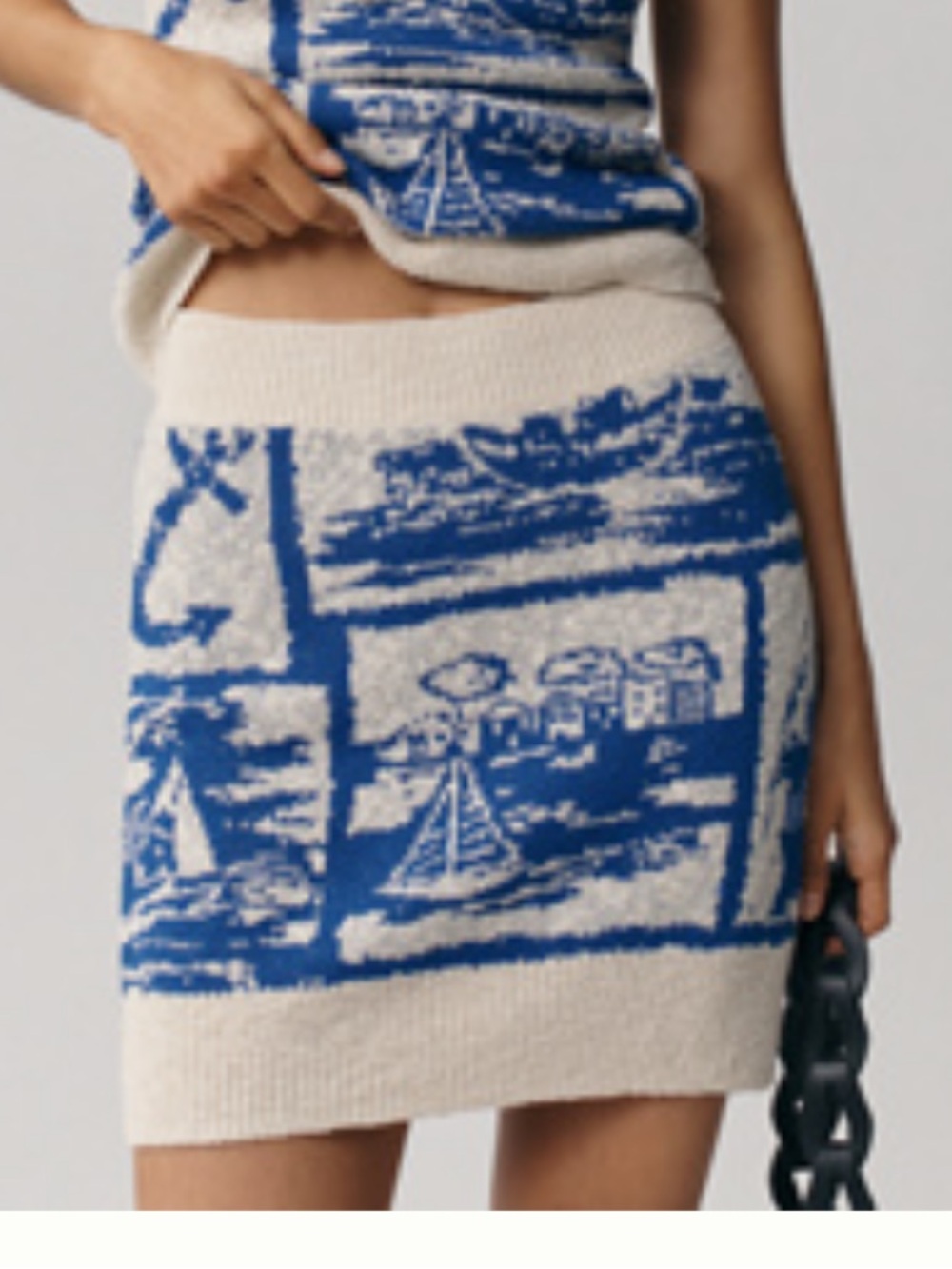 Maeve Cream and Blue Knit Sweater Skirt